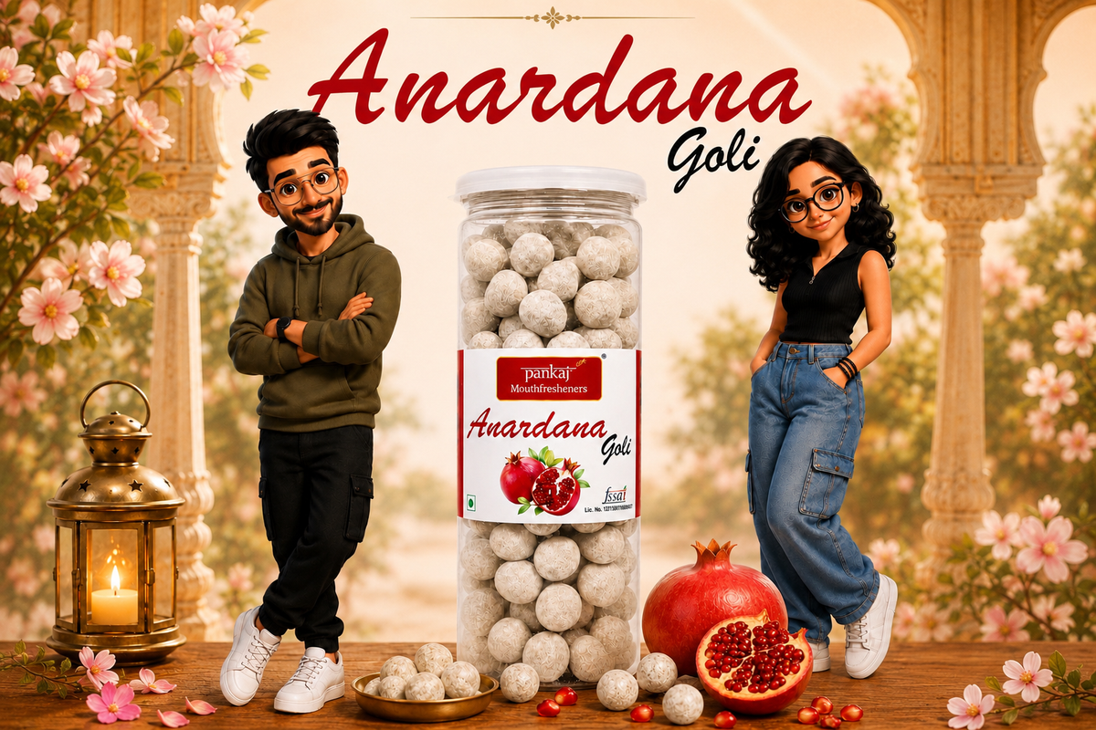 PANKAJ Anardana Goli jar beside illustrated figures