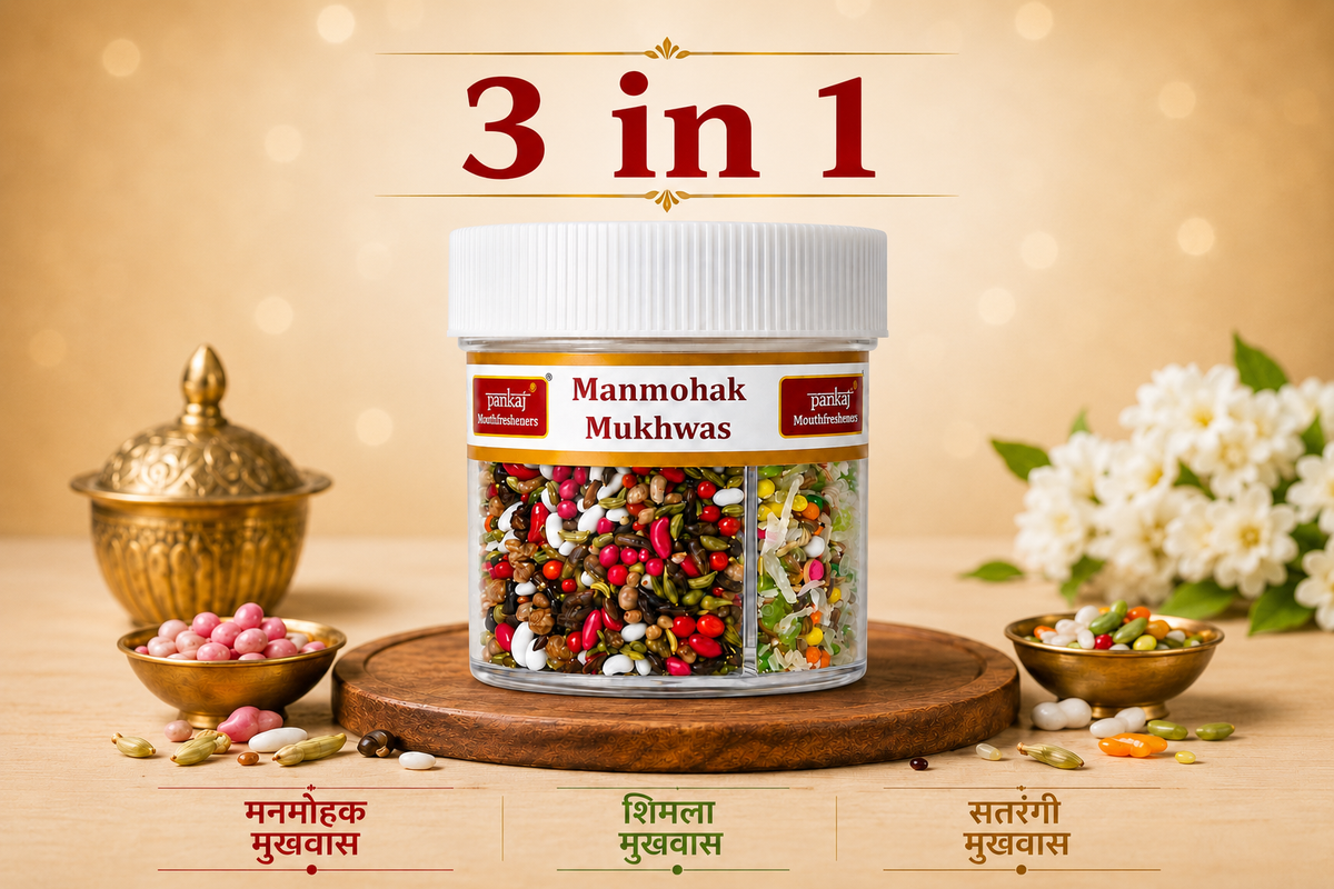 PANKAJ 3-in-1 Manmohak Mukhwas jar with three mouthfreshener varieties