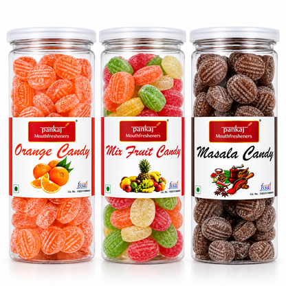 Candy Combo Pack - Orange Candy, Mix Fruit Candy, Masala Candy