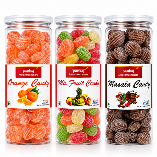 Candy Combo Pack - Orange Candy, Mix Fruit Candy, Masala Candy